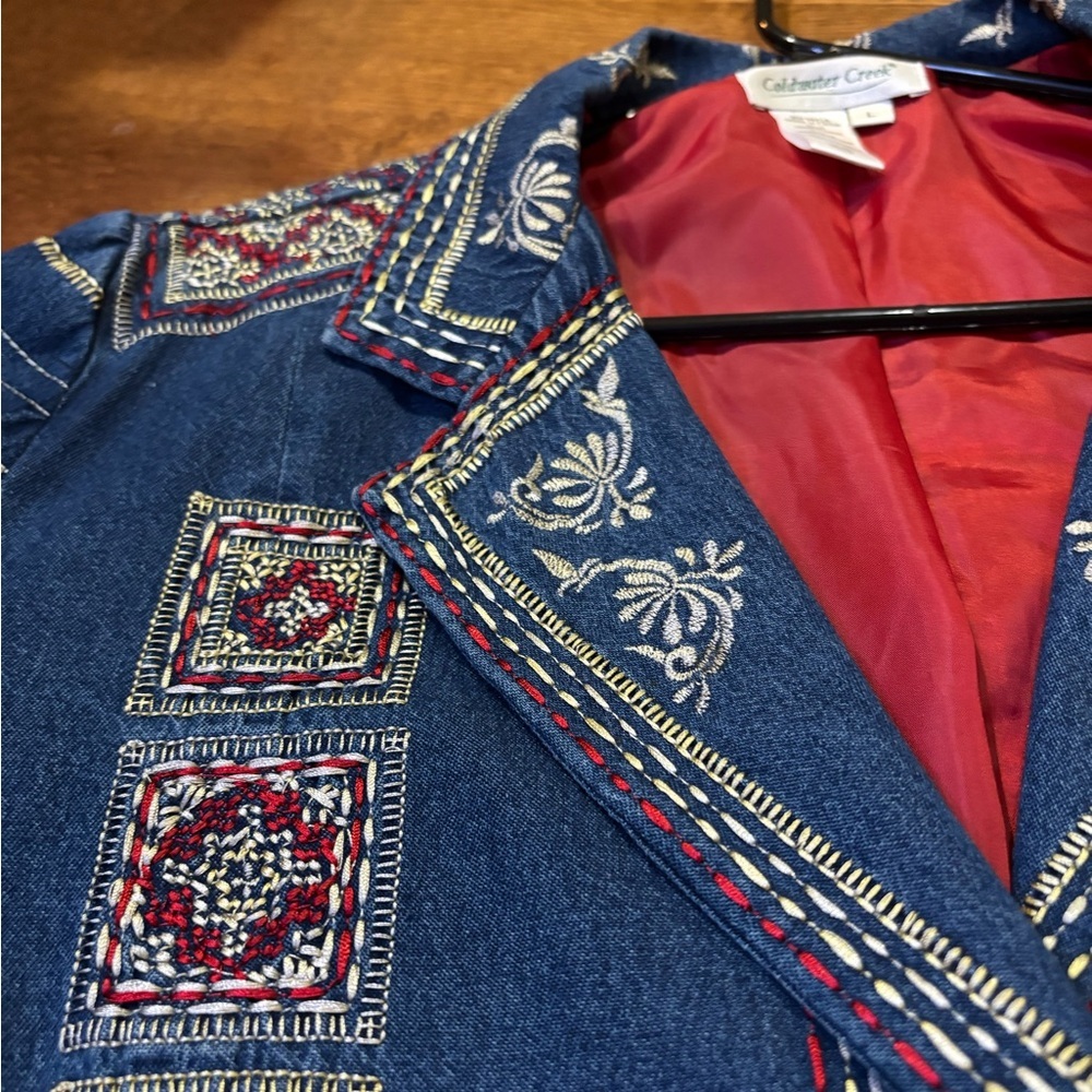 Coldwater Creek Embroidered Denim Jacket Women’s Large Boho Folk Festival - Picture 11 of 15